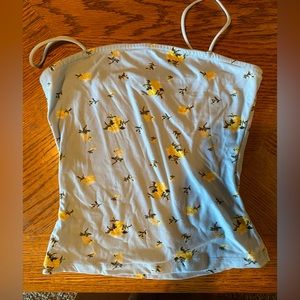Light blue yellow flower cropped tank top XS
